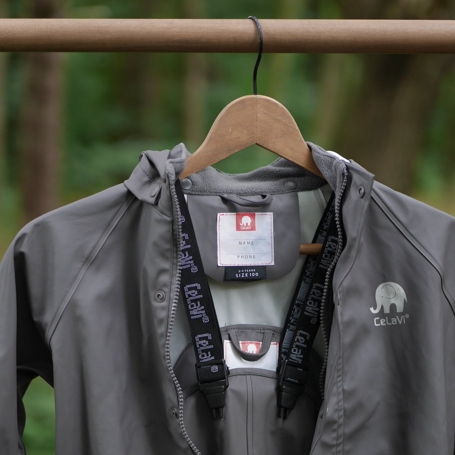 Two Piece Classic Rain Suit w/Bib - Gray - Size 100 (3-4 yr)