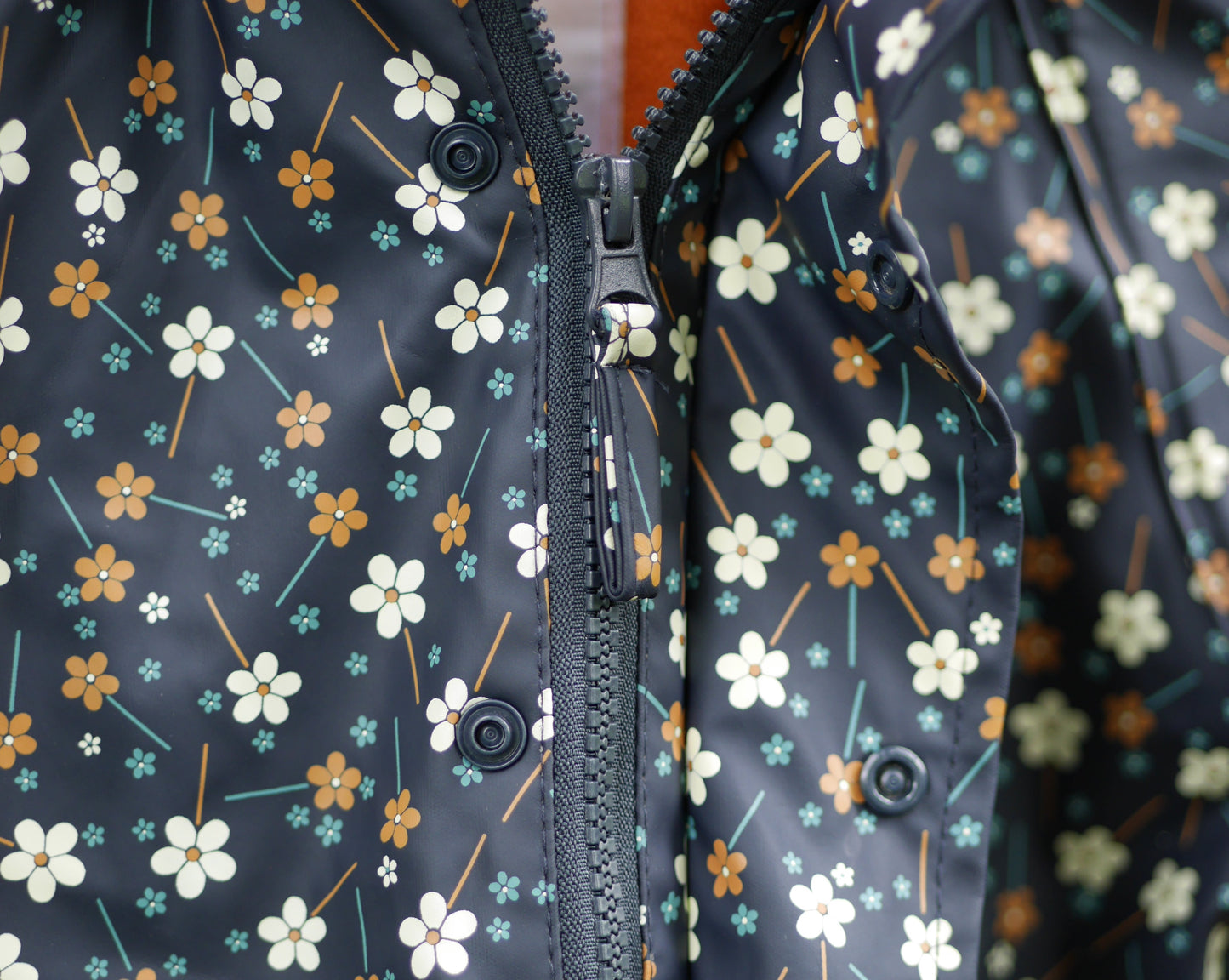Printed Lined Rain Suit w/Bib - Navy Flowers- Size 80 (1 yr)