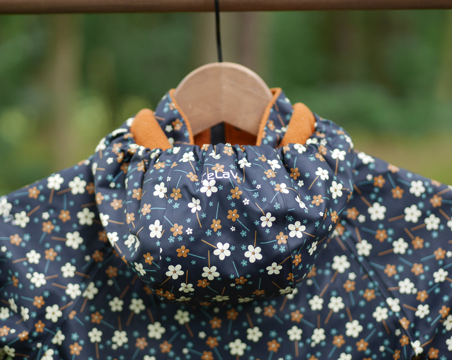 Printed Lined Rain Suit w/Bib - Navy Flowers- Size 80 (1 yr)