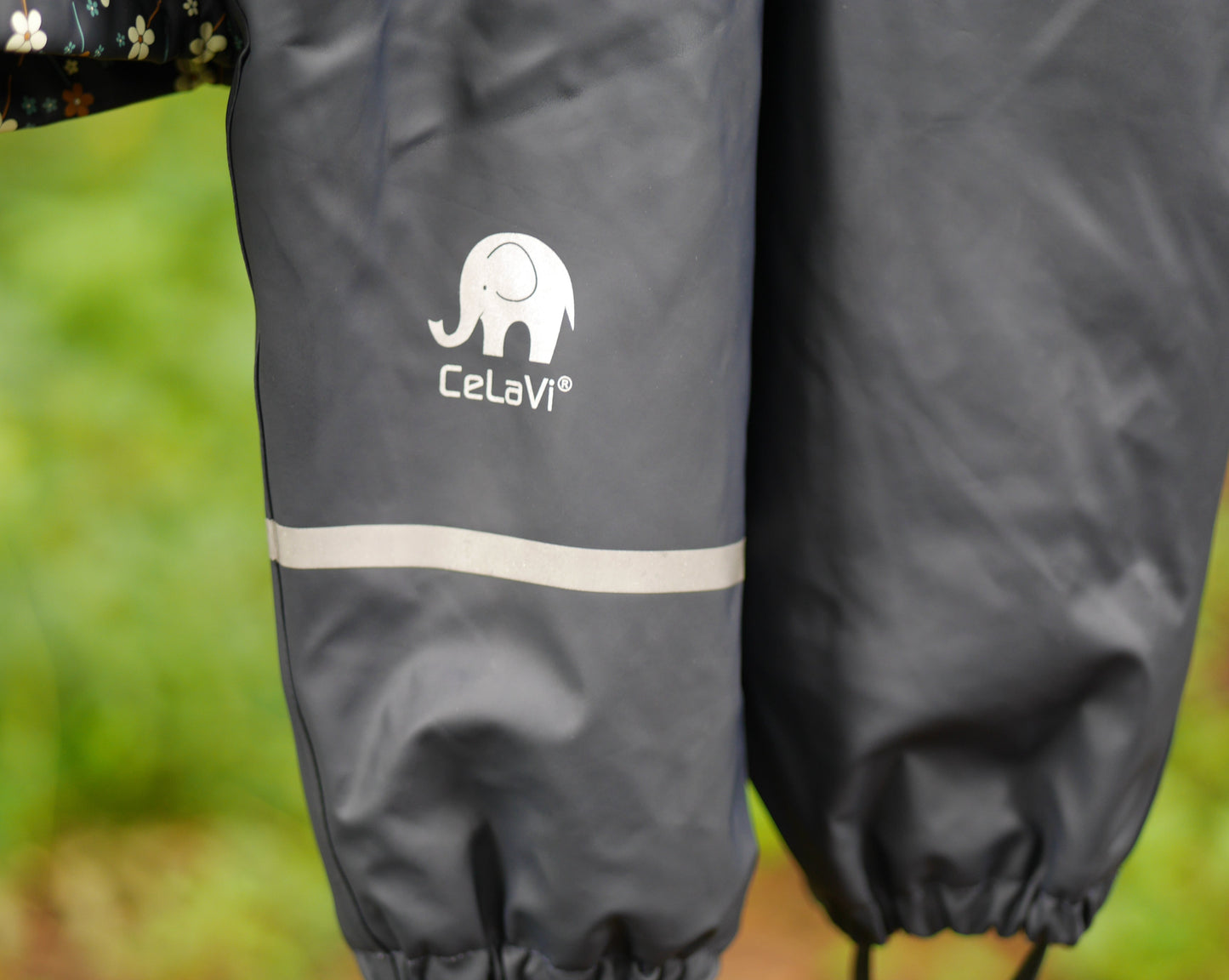 Printed Lined Rain Suit w/Bib - Navy Flowers- Size 80 (1 yr)