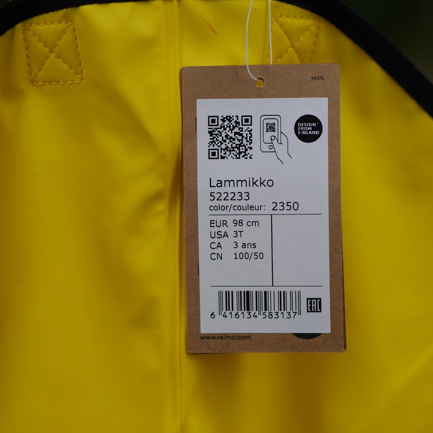 Lammikko Rain Pants/Bib - Yellow- Size 98 (3T)